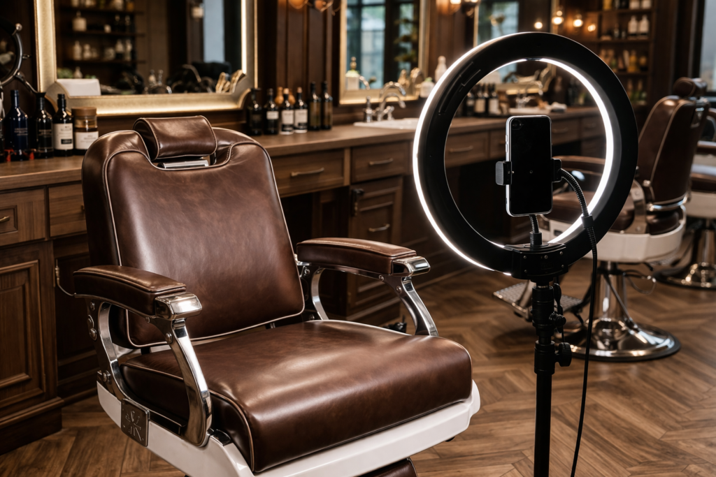 barbershop studio with glowing light